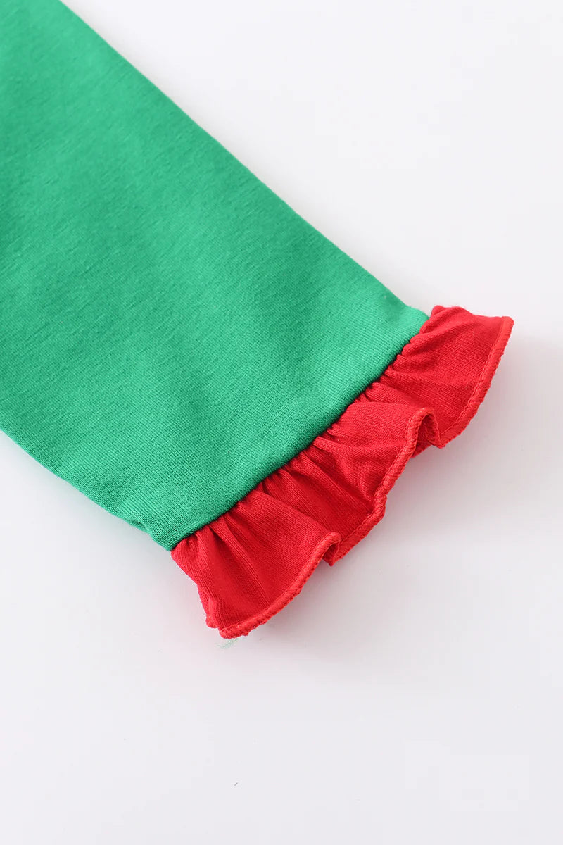 Green Santa Applique Pants Set