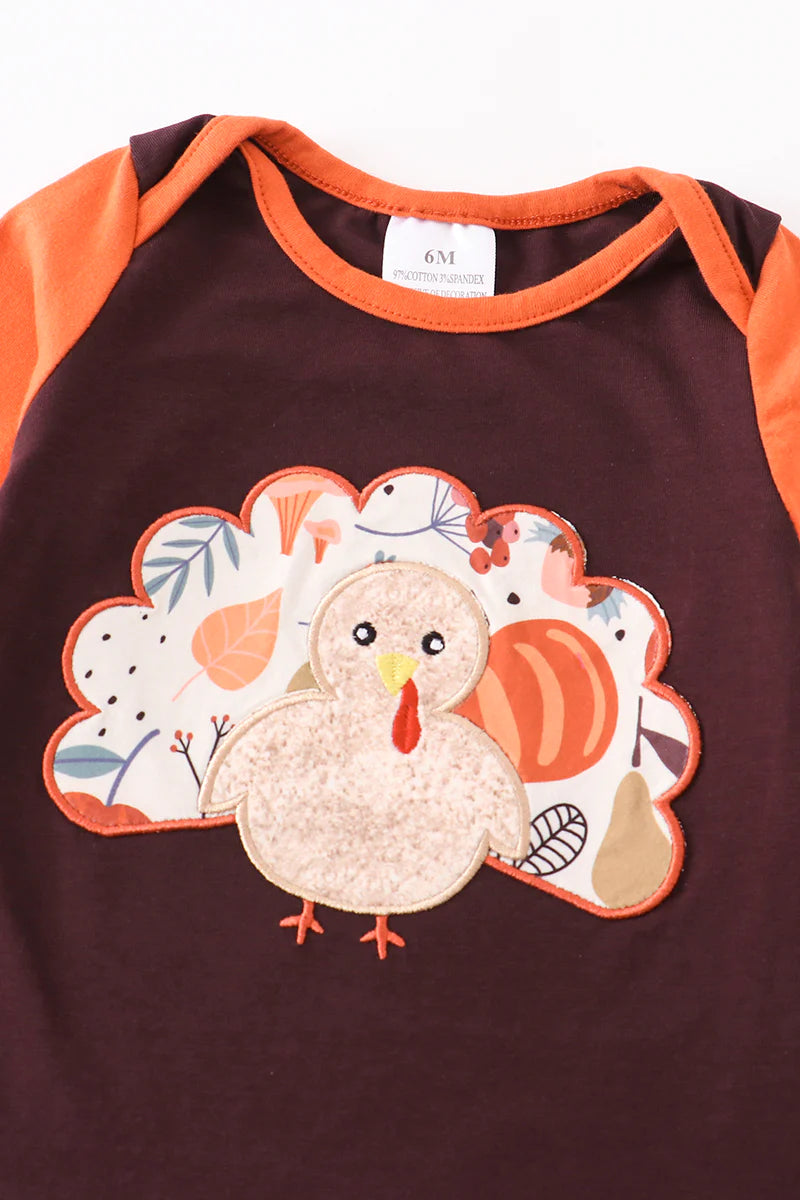 Turkey applique baby romper